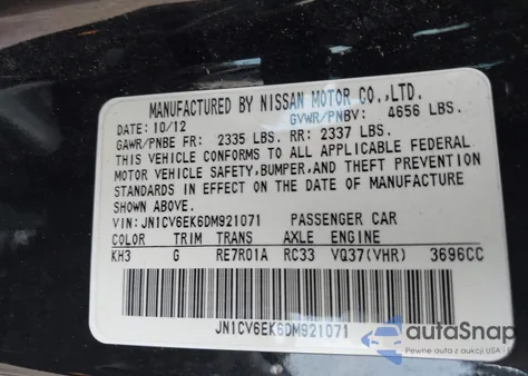 2013 Infiniti G37 Journey from USA, damaged, VIN JN1CV6EK6DM921071